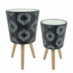 Flash Sale 🎉 Sagebrook Home Set Of 2 10, 12" Diamond Planter With Wood Legs, Black 21"H - 12.0" X 12.0" X 21.0" 😍