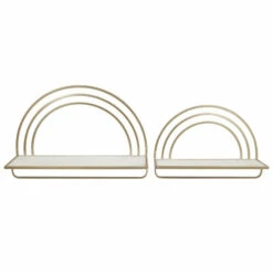 Cheapest 🎉 Sagebrook Home Set, 2 Wood, Metal Rainbow Style Sheves, Wht, Gld 20"H - 17.0" X 7.0" X 20.0" 💯