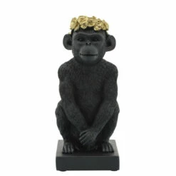 Cheap 💯 Sagebrook Home Res, 8" Monkey Flower Crown Figurine, Blk, Gld 8"H - 5.0" X 3.0" X 8.0" 🎉