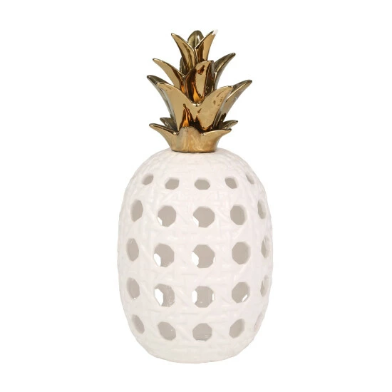Wholesale ✨ Sagebrook Home Ceramic 16" Lattice Weave Pineapple, White , Gold 16"H - 8.0" X 8.0" X 16.0" ❤️ 4 Wholesale ✨ Sagebrook Home Ceramic 16" Lattice Weave Pineapple, White , Gold 16"H - 8.0" X 8.0" X 16.0" ❤️ - Image 2