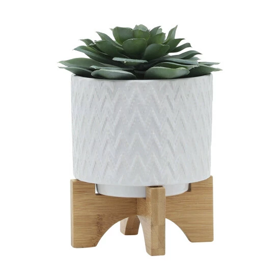 Budget โญ Sagebrook Home 5" Chevron Planter With Stand, White 5.0"H - 6.0" X 6.0" X 5.0" ๐ 5 Budget โญ Sagebrook Home 5" Chevron Planter With Stand, White 5.0"H - 6.0" X 6.0" X 5.0" ๐ - Image 3