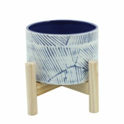 Hot Sale ๐ฅฐ Sagebrook Home 6" Planter With Wood Stand, Navy 4"H - 6.0" X 6.0" X 4.0" ๐