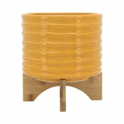 Promo 🛒 Sagebrook Home Ceramic 8" Textured Planter With Stand, Mustard 7"H - 8.0" X 8.0" X 7.0" 🥰