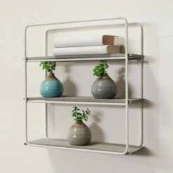 Promo 😀 Sagebrook Home Metal, Wood 3 Tier Wall Shelf, Gray, White 19"H - 18.0" X 6.0" X 19.0" 👏