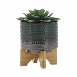 Deals 🔔 Sagebrook Home 5" Dotted Planter With Wood Stand, Green 7.0"H - 6.0" X 6.0" X 7.0" ⭐ -Sagebrook Home Online Shop unnamed file 2672