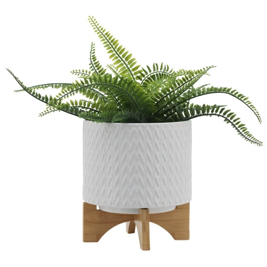 Budget 👏 Sagebrook Home 8" Chevron Planter With Stand, White 7.0"H - 8.0" X 8.0" X 7.0" 🎁 5 Budget 👏 Sagebrook Home 8" Chevron Planter With Stand, White 7.0"H - 8.0" X 8.0" X 7.0" 🎁 - Image 3