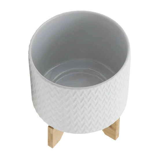 Budget 👏 Sagebrook Home 8" Chevron Planter With Stand, White 7.0"H - 8.0" X 8.0" X 7.0" 🎁 6 Budget 👏 Sagebrook Home 8" Chevron Planter With Stand, White 7.0"H - 8.0" X 8.0" X 7.0" 🎁 - Image 4