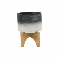 Hot Sale ๐ Sagebrook Home Ceramic 5" Planter On Wooden Stand, Gray 6.0"H - 5.0" X 5.0" X 6.0" ๐คฉ