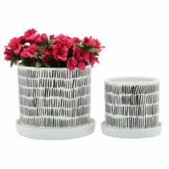 Promo ✔️ Sagebrook Home Set Of 2 Tribal Planters With Saucer 6, 8", White 8"H - 8.0" X 8.0" X 8.0" 👏 -Sagebrook Home Online Shop unnamed file 2704