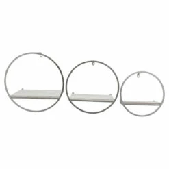 New 🔔 Sagebrook Home Set Of 3 Wood, Metal Wall Shelves, White, Silver 8"H - 16.0" X 16.0" X 8.0" 🎉