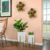 Best Sale 🎁 Sagebrook Home Set Of 2 Textured Planter On Metal Stand, White, Gold 23"H - 14.0" X 14.0" X 23.0" 👍
