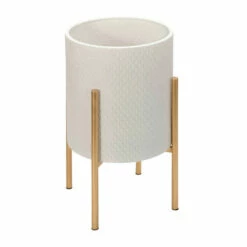 Best Sale 🎁 Sagebrook Home Set Of 2 Textured Planter On Metal Stand, White, Gold 23"H - 14.0" X 14.0" X 23.0" 👍 -Sagebrook Home Online Shop unnamed file 2721
