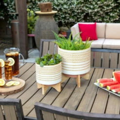 Hot Sale ๐ Sagebrook Home Ceramic 10" Planter On Stand With Dots, Yellow 11.5"H - 9.75" X 9.75" X 11.5" ๐