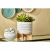 Outlet 👏 Sagebrook Home Ceramic 8" Planter On Stand, White Stripe 9.0"H - 8.0" X 8.0" X 9.0" 🎁