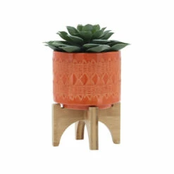 Best Sale 🎁 Sagebrook Home Ceramic 5" Aztec Planter On Wooden Stand, Orange 6.0"H - 5.0" X 5.0" X 6.0" ✨ -Sagebrook Home Online Shop unnamed file 279