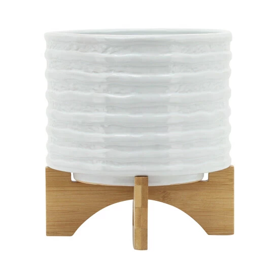 Outlet ๐ Sagebrook Home Ceramic 8" Planter On Stand, White Stripe 9.0"H - 8.0" X 8.0" X 9.0" ๐ 5 Outlet ๐ Sagebrook Home Ceramic 8" Planter On Stand, White Stripe 9.0"H - 8.0" X 8.0" X 9.0" ๐ - Image 3