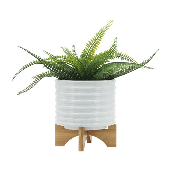 Outlet ๐ Sagebrook Home Ceramic 8" Planter On Stand, White Stripe 9.0"H - 8.0" X 8.0" X 9.0" ๐ 6 Outlet ๐ Sagebrook Home Ceramic 8" Planter On Stand, White Stripe 9.0"H - 8.0" X 8.0" X 9.0" ๐ - Image 4
