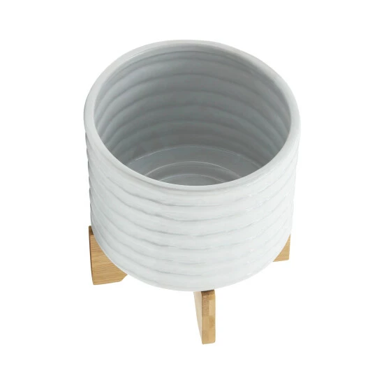 Outlet ๐ Sagebrook Home Ceramic 8" Planter On Stand, White Stripe 9.0"H - 8.0" X 8.0" X 9.0" ๐ 7 Outlet ๐ Sagebrook Home Ceramic 8" Planter On Stand, White Stripe 9.0"H - 8.0" X 8.0" X 9.0" ๐ - Image 5