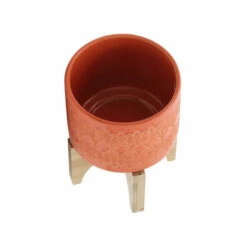 Best Sale 🎁 Sagebrook Home Ceramic 5" Aztec Planter On Wooden Stand, Orange 6.0"H - 5.0" X 5.0" X 6.0" ✨ -Sagebrook Home Online Shop unnamed file 280
