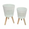 Flash Sale 😀 Sagebrook Home Set Of 2 10, 12" Planter With Wood Legs, White 21.0"H - 12.0" X 12.0" X 21.0" 🥰 -Sagebrook Home Online Shop unnamed file 2810