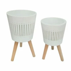 Flash Sale 😀 Sagebrook Home Set Of 2 10, 12" Planter With Wood Legs, White 21.0"H - 12.0" X 12.0" X 21.0" 🥰