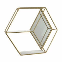 Top 10 👏 Sagebrook Home Metal, Wood 20" Hexagon Mirrored Wall Shelf, Gold 20"H - 22.0" X 6.0" X 20.0" ✔️