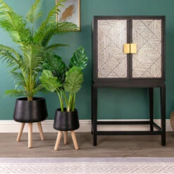 Promo ❤️ Sagebrook Home Set Of 2 11, 15" Planter With Wood Legs, Matte Black 19"H - 15.0" X 15.0" X 19.0" ❤️