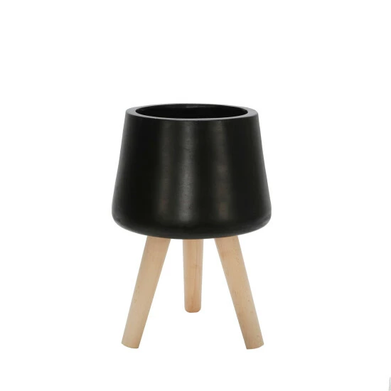 Promo ❤️ Sagebrook Home Set Of 2 11, 15" Planter With Wood Legs, Matte Black 19"H - 15.0" X 15.0" X 19.0" ❤️ 8 Promo ❤️ Sagebrook Home Set Of 2 11, 15" Planter With Wood Legs, Matte Black 19"H - 15.0" X 15.0" X 19.0" ❤️ - Image 6