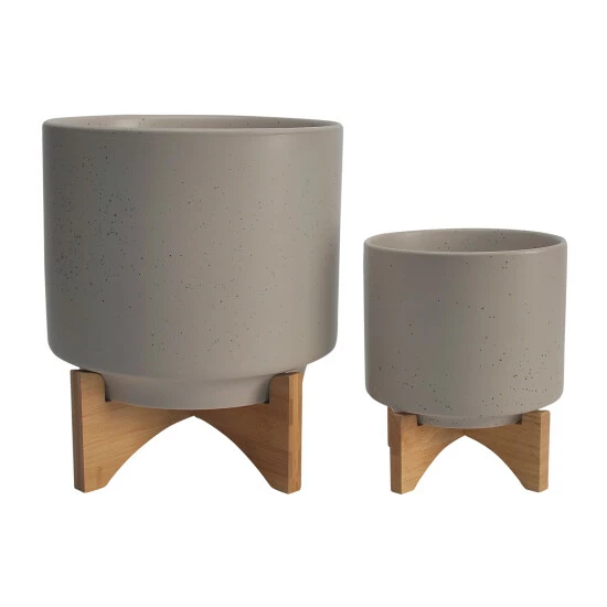 Best deal ๐ Sagebrook Home Ceramic Set Of 2 8, 10" Planter With Wood Stand, Matte Beige 12.0"H - 10.0" X 10.0" X 12.0" ๐ 3 Best deal ๐ Sagebrook Home Ceramic Set Of 2 8, 10" Planter With Wood Stand, Matte Beige 12.0"H - 10.0" X 10.0" X 12.0" ๐