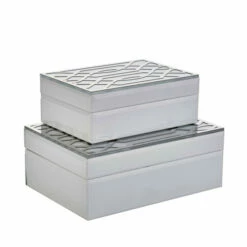 Outlet 👍 Sagebrook Home Ec, Set Of 2 White, Silver Boxes 3.5"H - 9.75" X 7.0" X 3.5" ⌛
