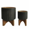 Discount 🔥 Sagebrook Home Ceramic Set Of 2 5, 8" Stripes Planter With Stand, Gray 11.0"H - 8.0" X 8.0" X 11.0" 😀