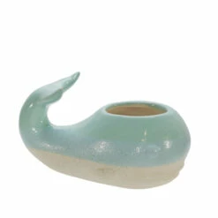 New 🎁 Sagebrook Home Ceramic 5" Whale Planter, Green 😍