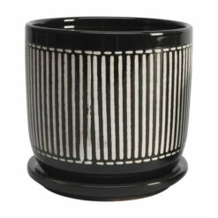 Cheap 😉 Sagebrook Home Set Of 2 5, 6" Vertical Lines Planter With Saucer, Black 6"H - 6.0" X 6.0" X 6.0" 👍 -Sagebrook Home Online Shop unnamed file 2921