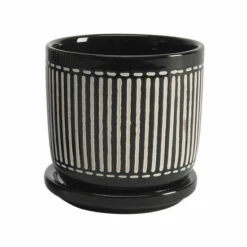 Cheap 😉 Sagebrook Home Set Of 2 5, 6" Vertical Lines Planter With Saucer, Black 6"H - 6.0" X 6.0" X 6.0" 👍 -Sagebrook Home Online Shop unnamed file 2922