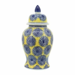 Brand new 🌟 Sagebrook Home 14" Temple Jar Withdalhia Flower,yellow, Blue 14"H - 8.0" X 8.0" X 14.0" 😍
