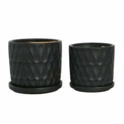 Brand new 👍 Sagebrook Home Set Of 2 5, 6" Teardrop Planters With Saucer, Black 5"H - 6.0" X 6.0" X 5.0" 😉