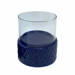 Discount 👍 Sagebrook Home Cobalt Ceramic , Glass 5" Pillar Holder, Chevron 3.0"H - 5.0" X 5.0" X 3.0" 😍