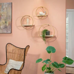 New 🔔 Sagebrook Home Set Of 3 Metal & Wood Wall Shelves, Gold, White 8"H - 16.0" X 16.0" X 8.0" ⌛