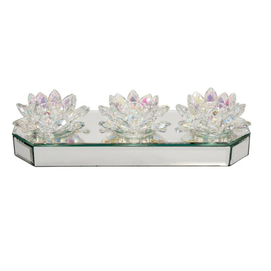 Promo โ๏ธ Sagebrook Home Glass 13" 3 Lotus Mirrored Candle Holder, Rainbow ๐ฅ 5 Promo โ๏ธ Sagebrook Home Glass 13" 3 Lotus Mirrored Candle Holder, Rainbow ๐ฅ - Image 4