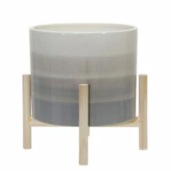 Promo ✔️ Sagebrook Home 12" Ceramic Planter With Wood Stand, Beige Mix 12"H - 10.0" X 10.0" X 12.0" 🥰 -Sagebrook Home Online Shop unnamed file 304