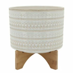 Flash Sale 👍 Sagebrook Home 10" Tribal Planter With Wood Stand, Beige 8"H - 11.0" X 11.0" X 8.0" 🔔 -Sagebrook Home Online Shop unnamed file 3087