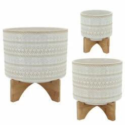 Flash Sale 👍 Sagebrook Home 10" Tribal Planter With Wood Stand, Beige 8"H - 11.0" X 11.0" X 8.0" 🔔 -Sagebrook Home Online Shop unnamed file 3093