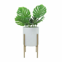 Best Pirce 😉 Sagebrook Home Set Of 2 Diamond Planter On Metal Stand, White, Gld 23"H - 14.0" X 14.0" X 23.0" 🎁 -Sagebrook Home Online Shop unnamed file 3113