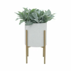 Best Pirce 😉 Sagebrook Home Set Of 2 Diamond Planter On Metal Stand, White, Gld 23"H - 14.0" X 14.0" X 23.0" 🎁 -Sagebrook Home Online Shop unnamed file 3114