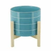Budget 👍 Sagebrook Home 8" Striped Planter With Wood Stand, Skyblue 6"H - 8.0" X 8.0" X 6.0" 🌟 -Sagebrook Home Online Shop unnamed file 3141
