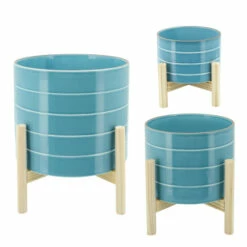 Budget 👍 Sagebrook Home 8" Striped Planter With Wood Stand, Skyblue 6"H - 8.0" X 8.0" X 6.0" 🌟 -Sagebrook Home Online Shop unnamed file 3142
