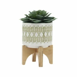 Discount 👍 Sagebrook Home Ceramic 5" Aztec Planter On Wooden Stand, Olive 6.0"H - 5.0" X 5.0" X 6.0" 😍 -Sagebrook Home Online Shop unnamed file 3157