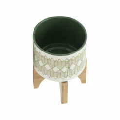 Discount 👍 Sagebrook Home Ceramic 5" Aztec Planter On Wooden Stand, Olive 6.0"H - 5.0" X 5.0" X 6.0" 😍 -Sagebrook Home Online Shop unnamed file 3158