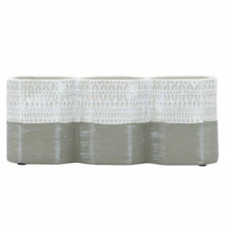 Best Sale ๐ Sagebrook Home Ceramic 4"h 3-cup Aztec Pen Holder, White, Gray 4.0"H - 10.0" X 3.0" X 4.0" ๐