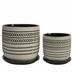 Promo 🌟 Sagebrook Home Ceramic Set Of 2 5, 6" Planter With Saucer, Black 5.75"H - 6.0" X 6.0" X 5.75" 🌟